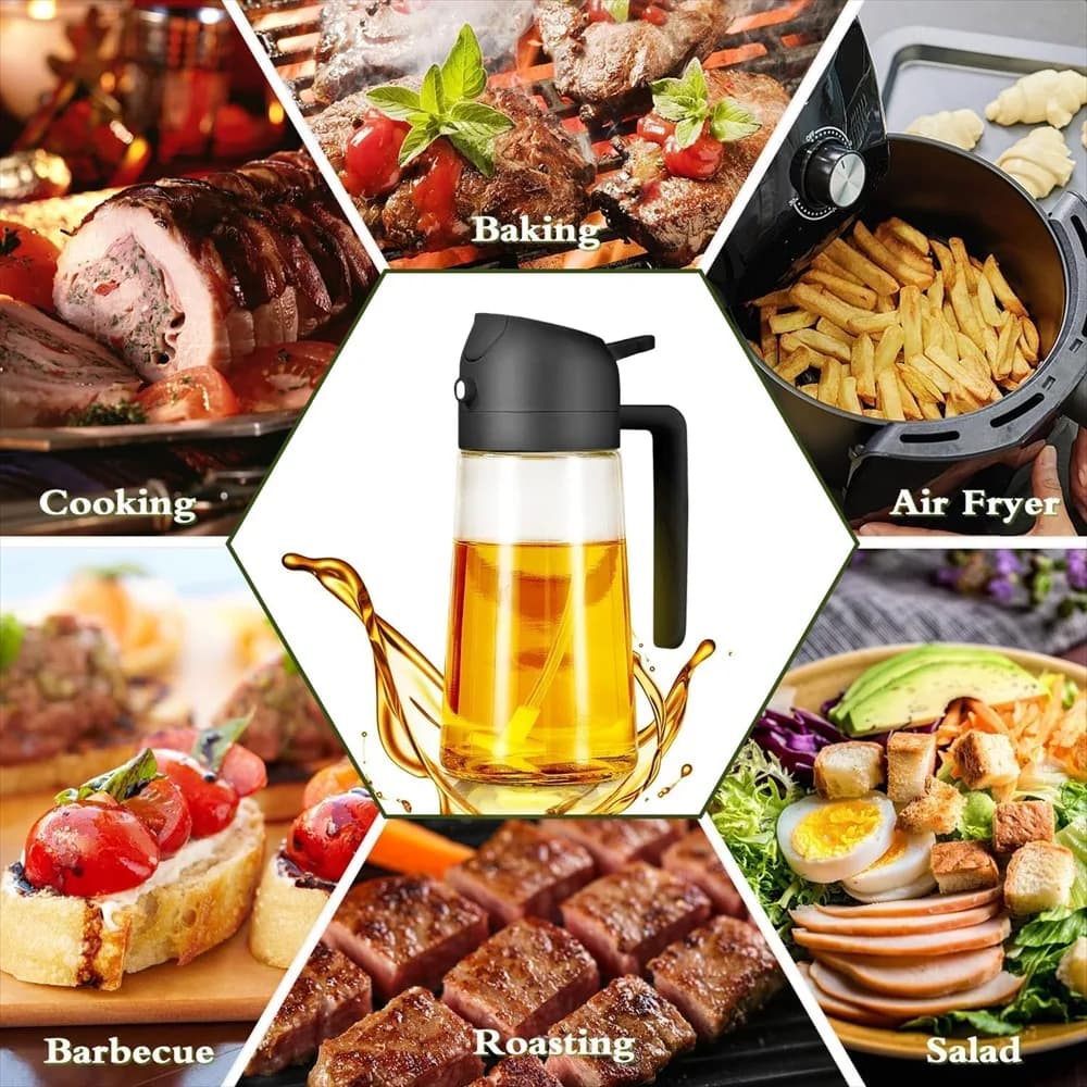 16oz/470ml Olive Oil Sprayer for Cooking - 2 in 1 Glass Olive Oil Dispenser for Kitchen Gadgets, Air Fryer, Salad, and BBQ