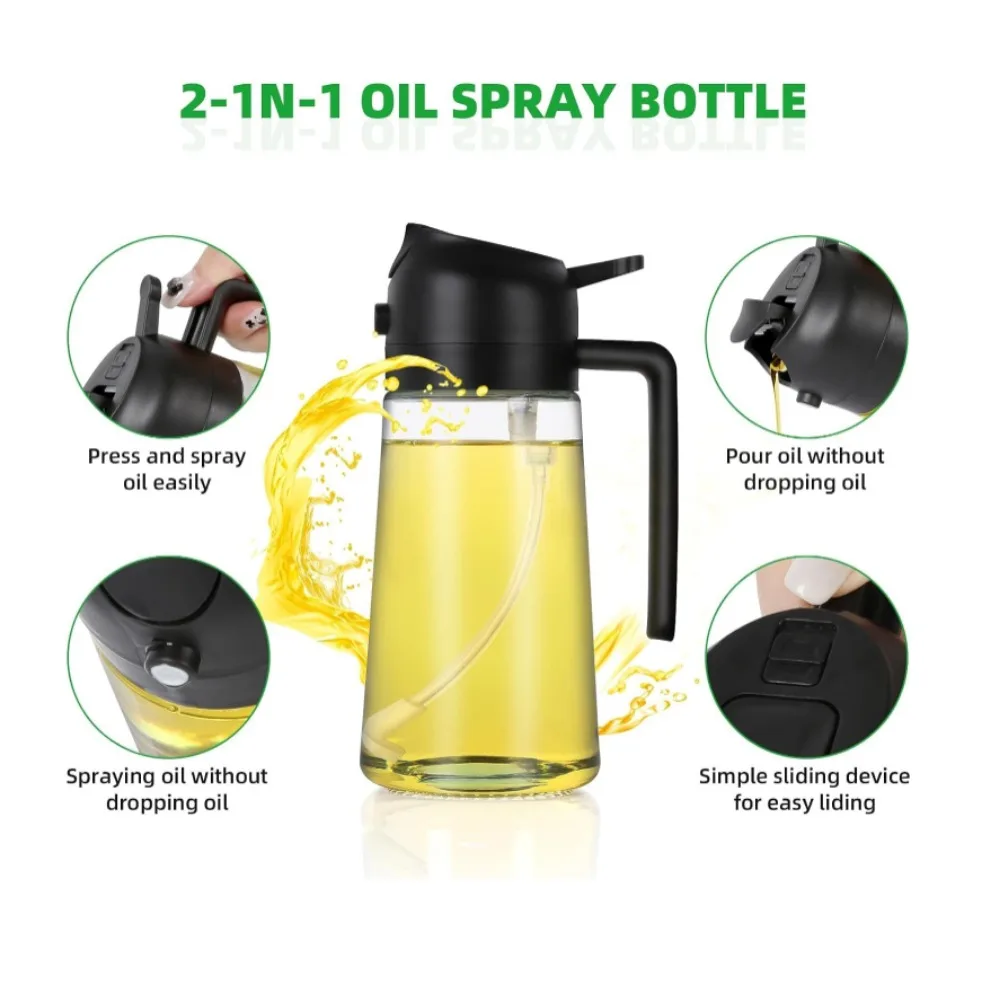 16oz/470ml Olive Oil Sprayer for Cooking - 2 in 1 Glass Olive Oil Dispenser for Kitchen Gadgets, Air Fryer, Salad, and BBQ