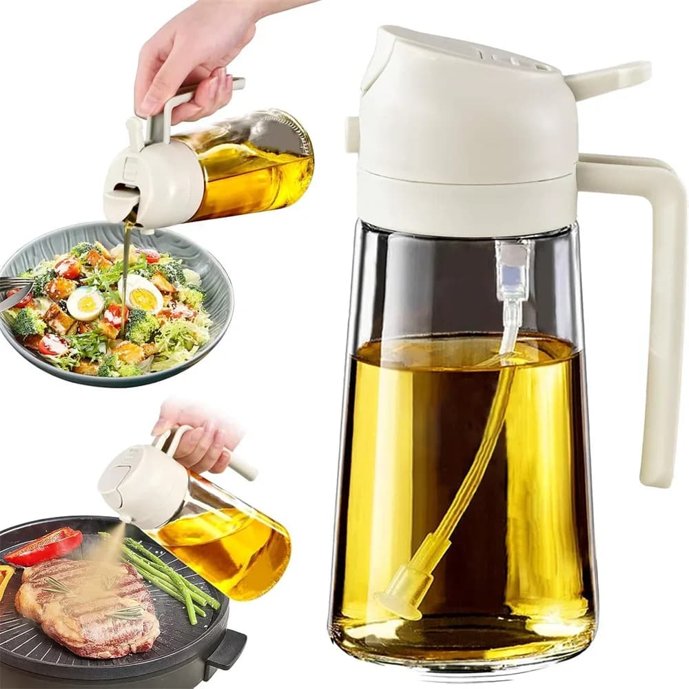 16oz/470ml Olive Oil Sprayer for Cooking - 2 in 1 Glass Olive Oil Dispenser for Kitchen Gadgets, Air Fryer, Salad, and BBQ