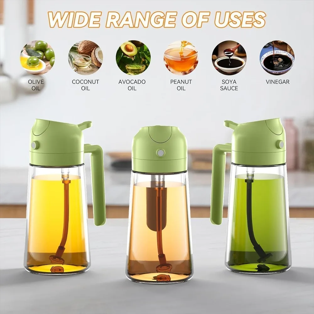 16oz/470ml Olive Oil Sprayer for Cooking - 2 in 1 Glass Olive Oil Dispenser for Kitchen Gadgets, Air Fryer, Salad, and BBQ